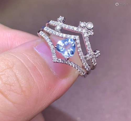 天然海蓝宝18k金钻石戒指