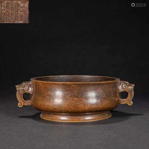 CHINESE COPPER INCENSE BURNER, QING DYNASTY