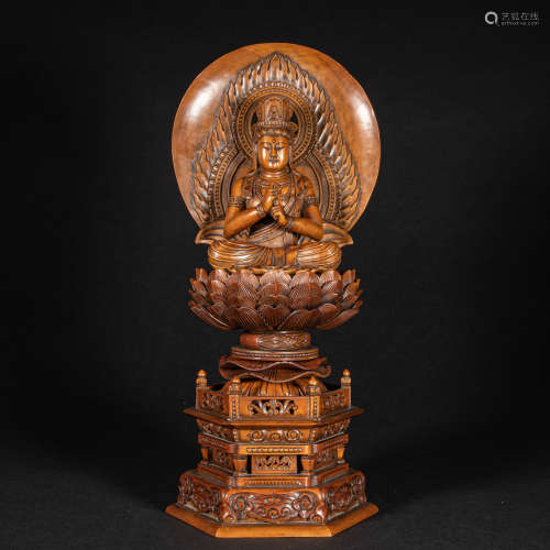 CHINESE BOXWOOD CARVING OF BUDDHA, QING DYNASTY