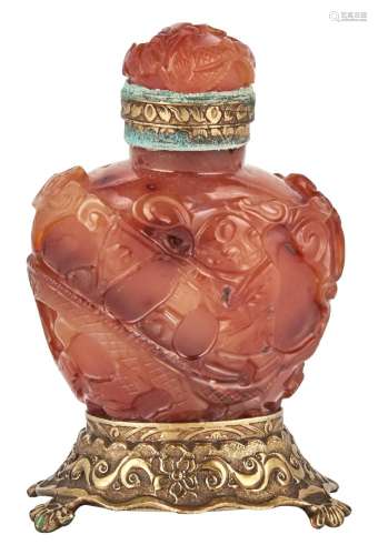 A Chinese Carved Carnelian Snuff Bottle