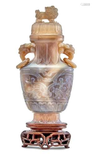 A Chinese Carved Agate Vase and Cover