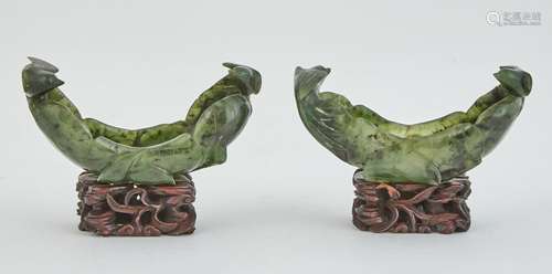 A Pair of Chinese Spinach Jade Vessels