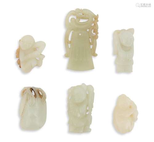 Six Chinese Small White Jade Carvings