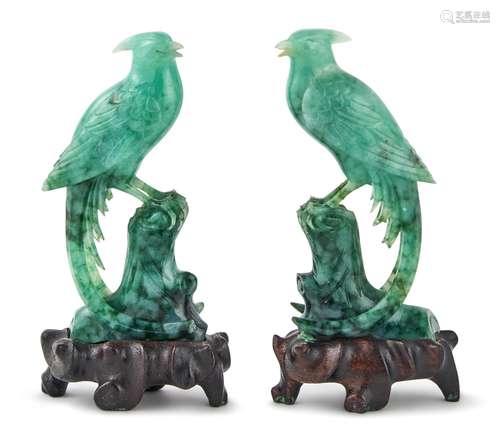 A Pair of Chinese Jadeite Birds