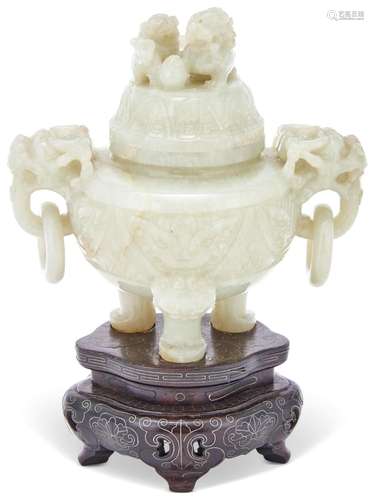 A Chinese White Jade Tripod Censer