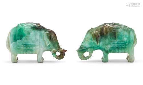 A Pair of Chinese Carved Jadeite Elephants