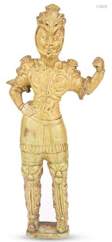 A Chinese Straw-Glazed Pottery Figure of a Guardian