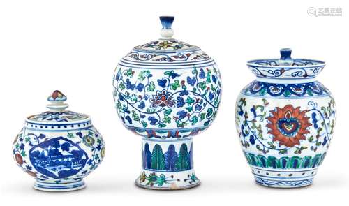 Three Chinese Doucai Porcelain Vessels 20th Century Comprisi...