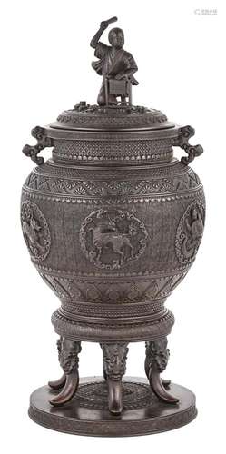 A Japanese Bronze Urn on Stand