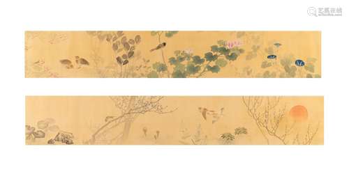 A Pair of Japanese School Painted Hand Scrolls