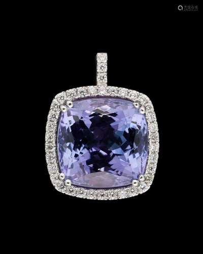 Bijou: Pendentif en or blanc agrémenté d'une tanzanite d...