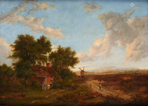 Huile sur toile: Promeneur sur fond de paysage montagneux.Si...