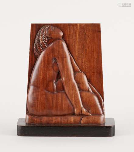 Sculpture en bois: Jeune femme nue pensive.Signée au dos en ...