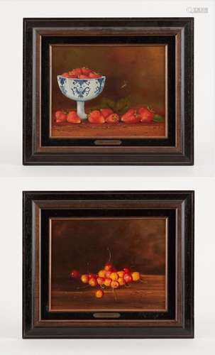 Huiles sur toile (lot de deux): Compositions aux fraises et ...