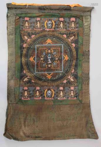 Thangka en couleurs sur textile représentant un mandala. TIB...
