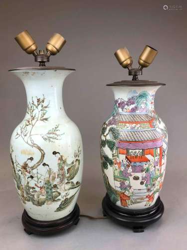 Lot comprenant (2) : Vase de forme balustre, monté en lampe,...