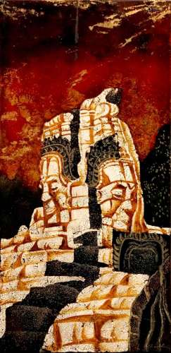 Chành LÊ (1940 - 2004). Vue d’Angkor Vat. Panneau en bois la...
