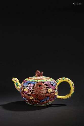 Enamel Reticulated Dragon Yixing Zisha Teapot