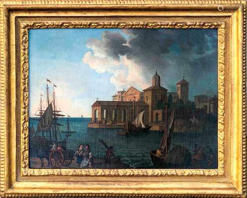 Ecole ITALIENNE vers 1740. Vue d’un port. Toile. 50 x 68 cm ...