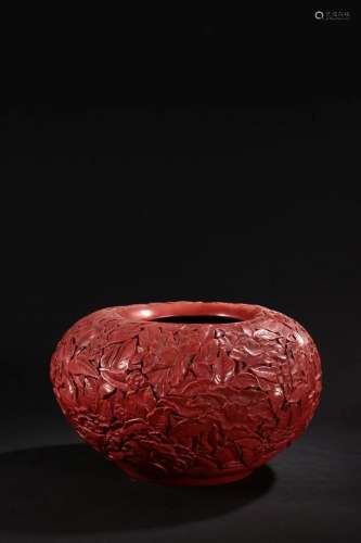 Qing Dynasty - Carved Cinnabar Lacquer Floral Washer