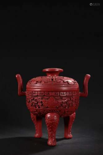 Qing Dynasty - Carved Cinnabar Lacquer Beast Face Ding Type ...