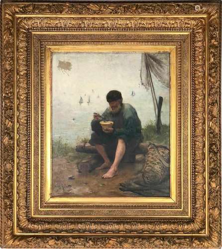 Victor Gabriel GILBERT (1847-1935). Le déjeuner du pêcheur -...