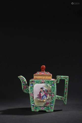 Qing Dynasty Qianlong Period - Enamel Character Square Pot