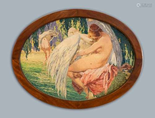 Louis Raoul GUIRAUD (1888 1976). Léda et le cygne. Huile sur...