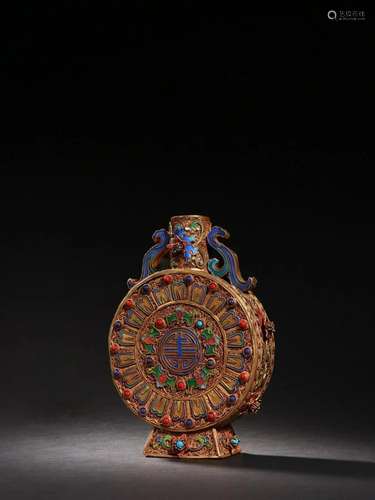 Qing Dynasty - Gilt Silver Filigree Enamel Vase