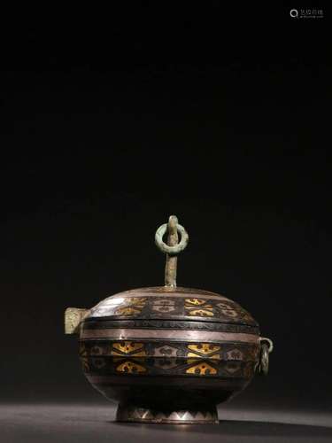 Han Dynasty - Bronze Gold Silver Inlaid Lidded Incense Burne...