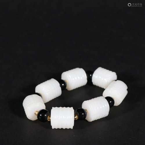 Hetian White Jade Pattern barrel beads