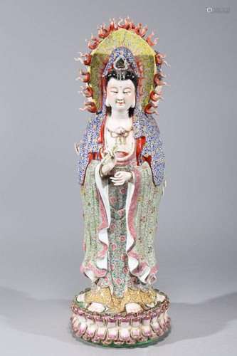 Elaborate Chinese Famille Rose Enameled Porcelain Deity
