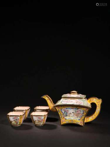 Qing Dyansty - Bronze Enamel Painted Teapot Tea CupSet