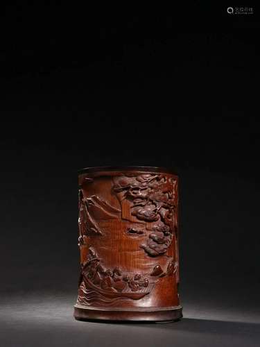 Qing Dynasty - Bamboo Carving Red Cliff Rafting Brush Pot