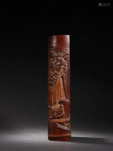 A Old Bamboo Carving Character Armrest