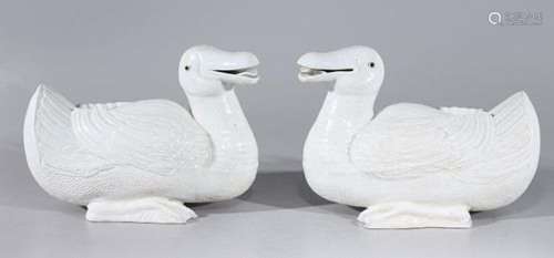 Pair of Chinese Blanc de Chine Porcelain Ducks