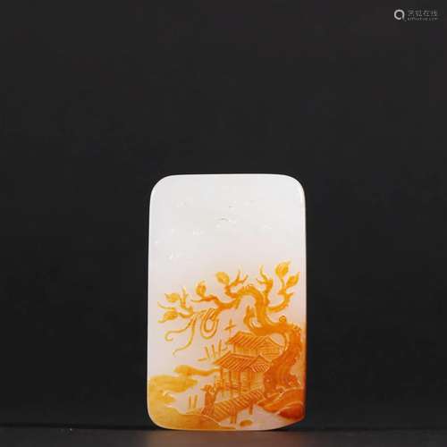 Hetian Jade Landscape Character Story Plaque