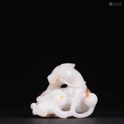 Qing Dynasty - Hetian Jade Children Cow Carved Ornament