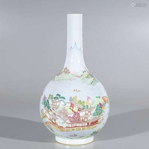 Chinese Famille Rose Enameled Porcelain Bottle Vase