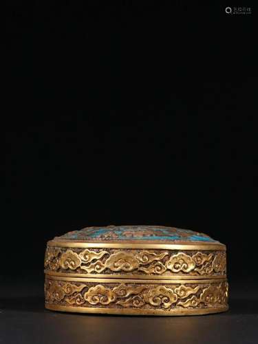 Qing Dynasty - Gilt Bronze Enamel Xuanwu Pattern Lidded Box