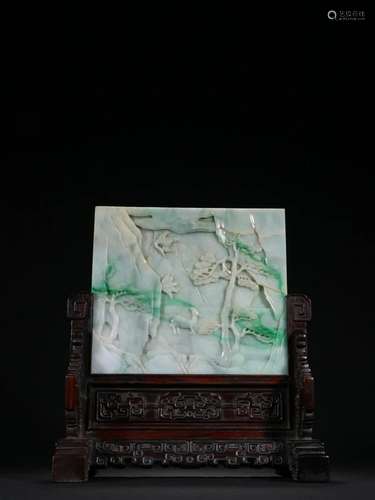 Qing Dynasty - Old Jadeite Character Story Table Screen