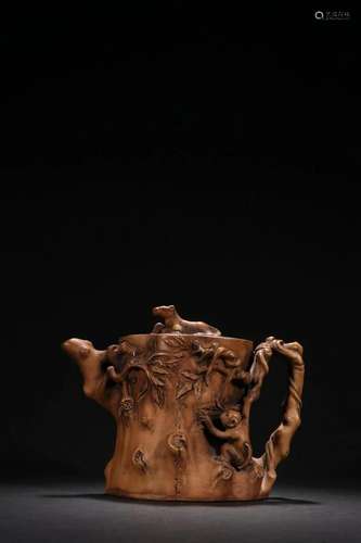 Yixing Zisha Clay Tree Stump Shaped Teapot