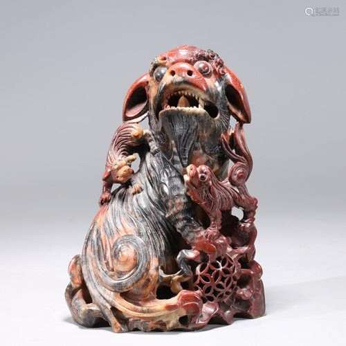 Chinese Carved Hardstone Foo Lion