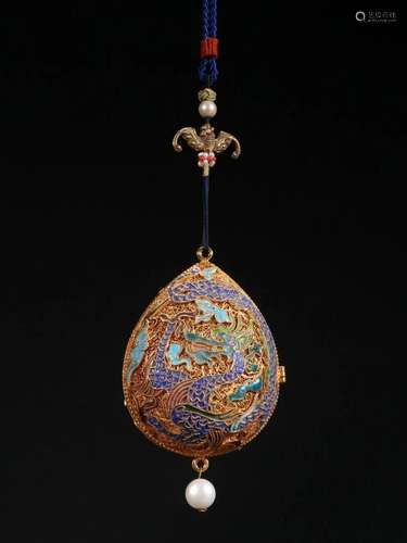 Qing Dynasty - Gilt Silver Filigree Enamel Phoenix Sachet