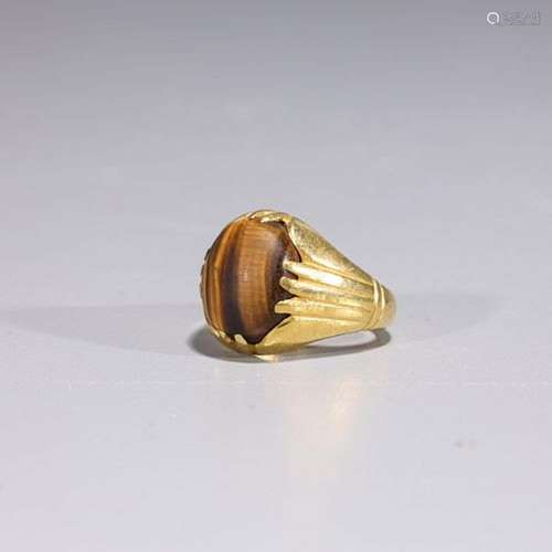 24K Gold & Tiger's Eye Ring