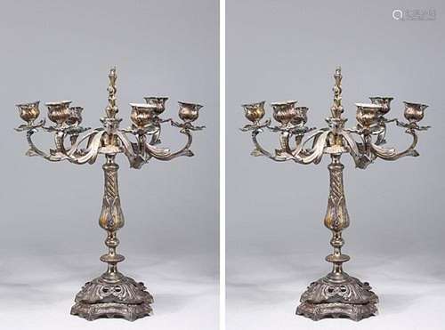 Pair of Elaborate Antique Pewter Candlesticks