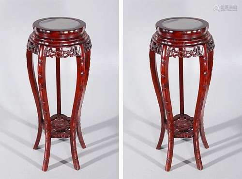 Pair of Chinese Carved Hardwood End Tables