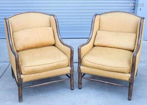 Pair of Large Wood & Upholstered Armchairs