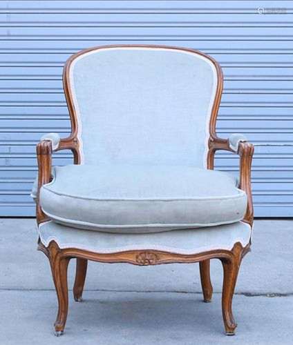 Antique Wood Upholstered Armchair