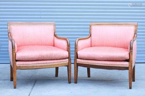 Pair of Upholstered Wood Armchairs